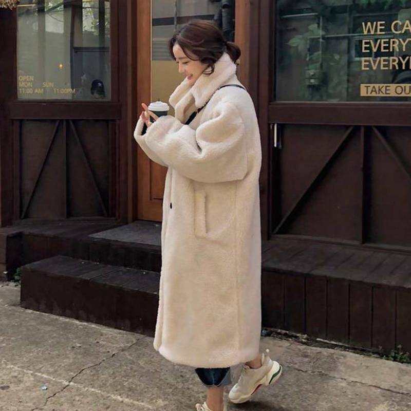 Women's Winter Solid Lamb Fur Coat - AM APPAREL